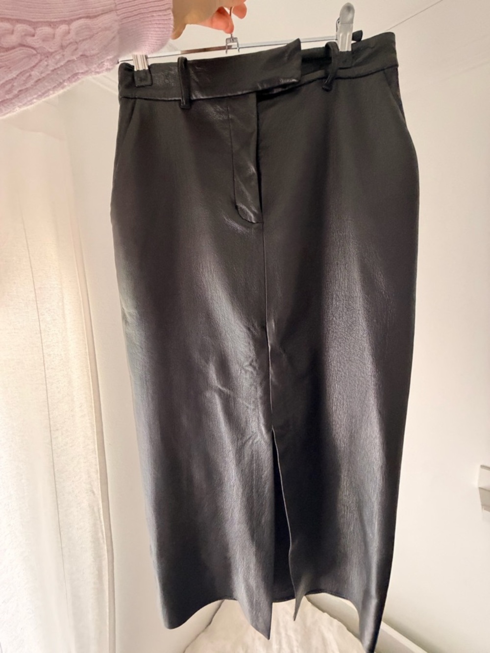Aritzia Black Leather Midi Skirt